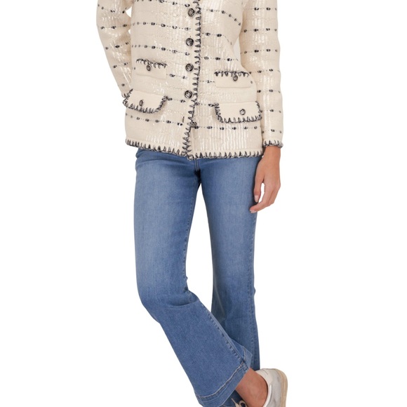 Veronica Beard Ceriani Sequined Knit Jacket Cream Tweed Jacket Cardigan size M - Picture 4 of 6